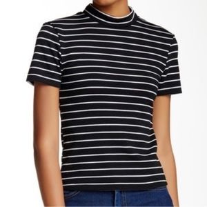 American Apparel - Ponte Mock Neck Striped Top